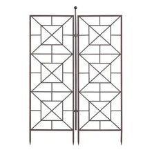 Foldable metal trellis with double panels of X-lattice squares, dark bronze frame