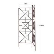 Foldable metal trellis with lattice squares and X braces, dark bronze frame