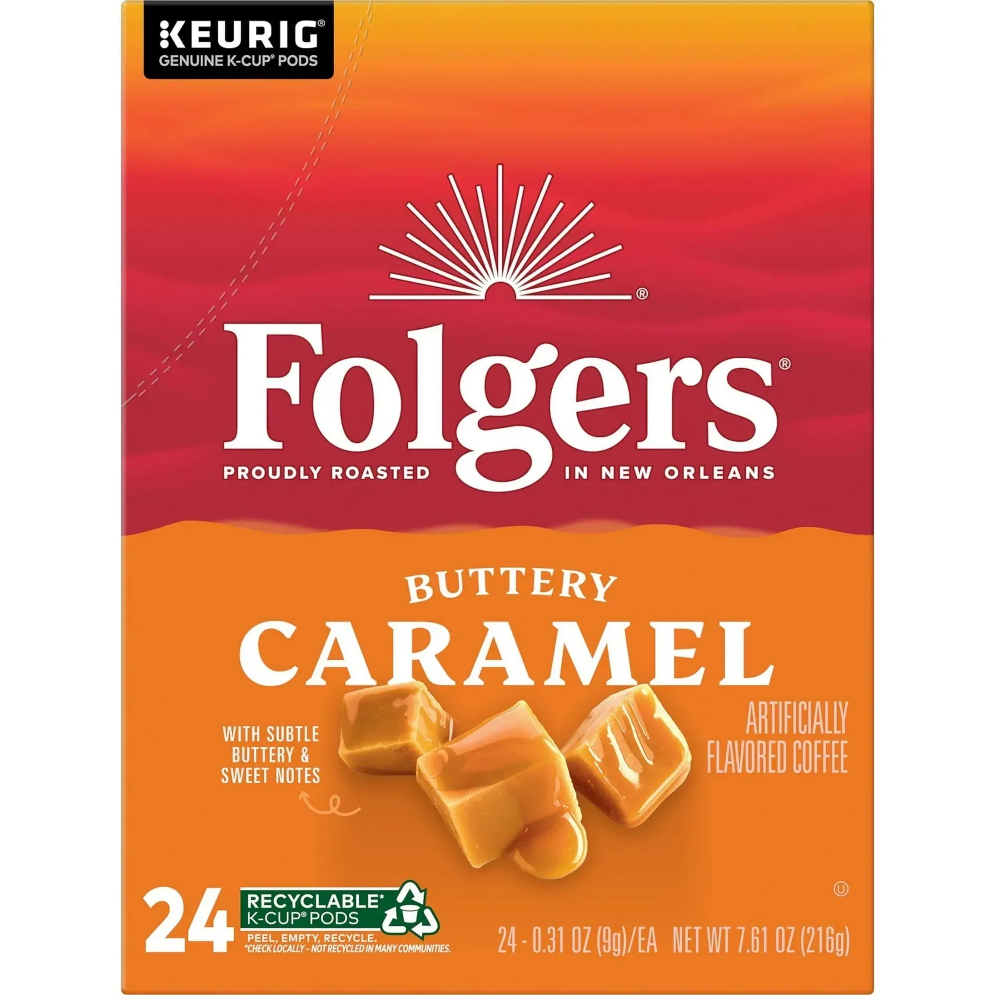 Folgers French Vanilla Artificially Flavored Coffee, Mild Roast, Keurig K Cup Pods, 24 Count Box