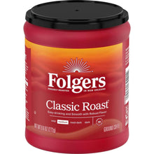 Folgers Classic Roast ground coffee canister with black lid