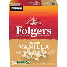 Keurig K-Cup coffee pod box for Folgers French Vanilla, 24 count, front view
