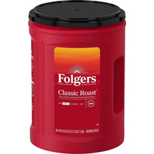 Folgers ground coffee container, Classic Roast Medium Roast, red can with black lid