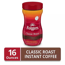 Instant coffee container with red lid, Classic Roast label, 16 ounces