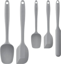 Gray silicone spatula set of 5 cooking utensils with looped hanging holes