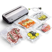 Vacuum sealer starter kit with countertop vacuum sealer and assorted seal bags with food