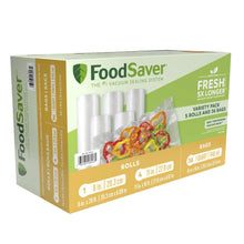 FoodSaver vacuum sealer rolls and bags variety pack box with rolls and bags pictured