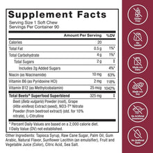 Supplement Facts label with serving size 1 soft chew and 90 servings per container