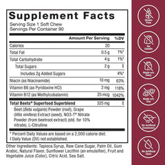 Force Factor Total Beets Beet Root Superfood Soft Chews, Acai Berry Flavor, 90 Count