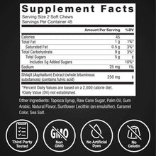Supplement facts label showing serving size, calories, and ingredient amounts