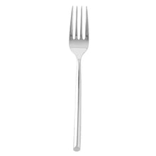 Stainless steel dinner fork with four tines and polished handle