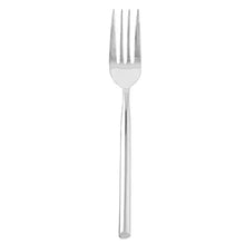 Stainless steel dinner fork with four tines and slim handle