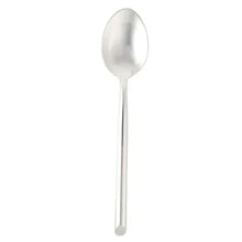 Stainless steel serving spoon with oval bowl and long handle