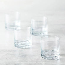 Clear double old fashioned glass with spiral swirl relief on base
