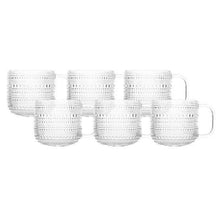Clear textured glass coffee cup set, six cups with handles
