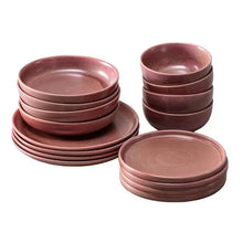Rose pink dinner plates and bowls assortment, textured ceramic with matching speckled glaze