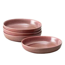 Rose pink stacked bowls set, round ceramic with speckled glaze and curved sides