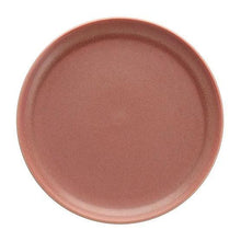 Rose pink dinner plate with speckled glaze and smooth raised edge, round ceramic