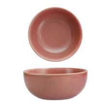 Rose pink cereal bowl and dinner plate, round ceramic with speckled glaze