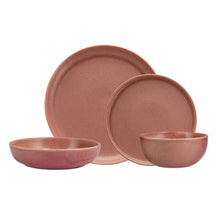 Rose pink dinner plate set with shallow bowls, textured ceramic glaze, matching pieces