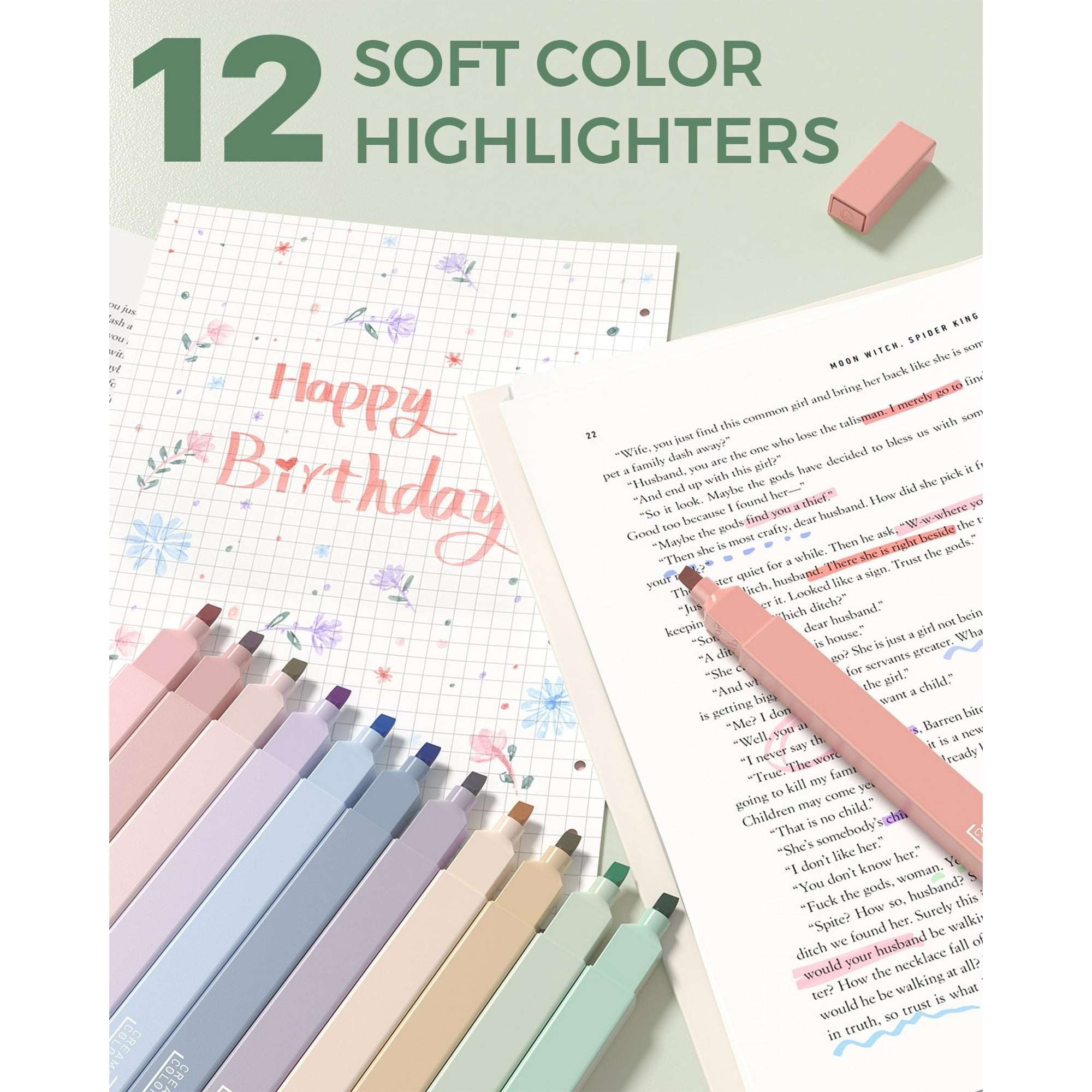 Four Candies 56 PCS Aesthetic Supplies with Pencil Case, 6 Multicolor Pen, 12 Pastel Highlighters, 5 Gel Pens Black Ink, 9 Mechanical Pencils for Stationary Set Preppy Stuff