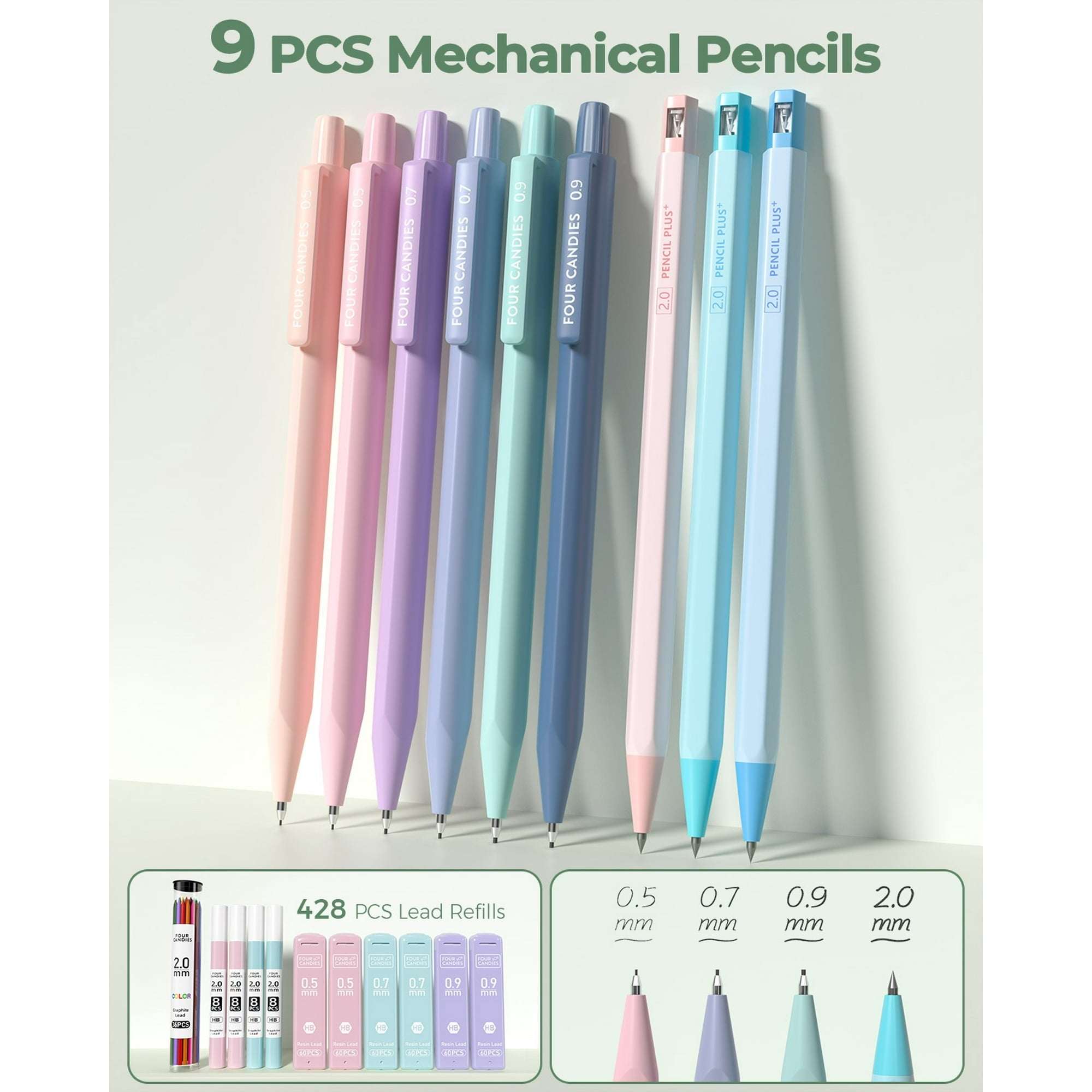 Four Candies 56 PCS Aesthetic Supplies with Pencil Case, 6 Multicolor Pen, 12 Pastel Highlighters, 5 Gel Pens Black Ink, 9 Mechanical Pencils for Stationary Set Preppy Stuff