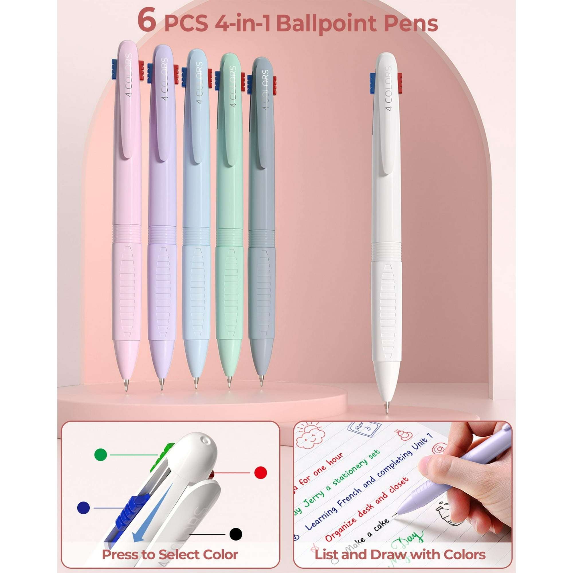 Four Candies 56 PCS Aesthetic Supplies with Pencil Case, 6 Multicolor Pen, 12 Pastel Highlighters, 5 Gel Pens Black Ink, 9 Mechanical Pencils for Stationary Set Preppy Stuff