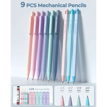 Nine pastel mechanical pencils with spare lead refills pictured