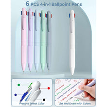 Set of six pastel 4-in-1 ballpoint pens with different ink colors