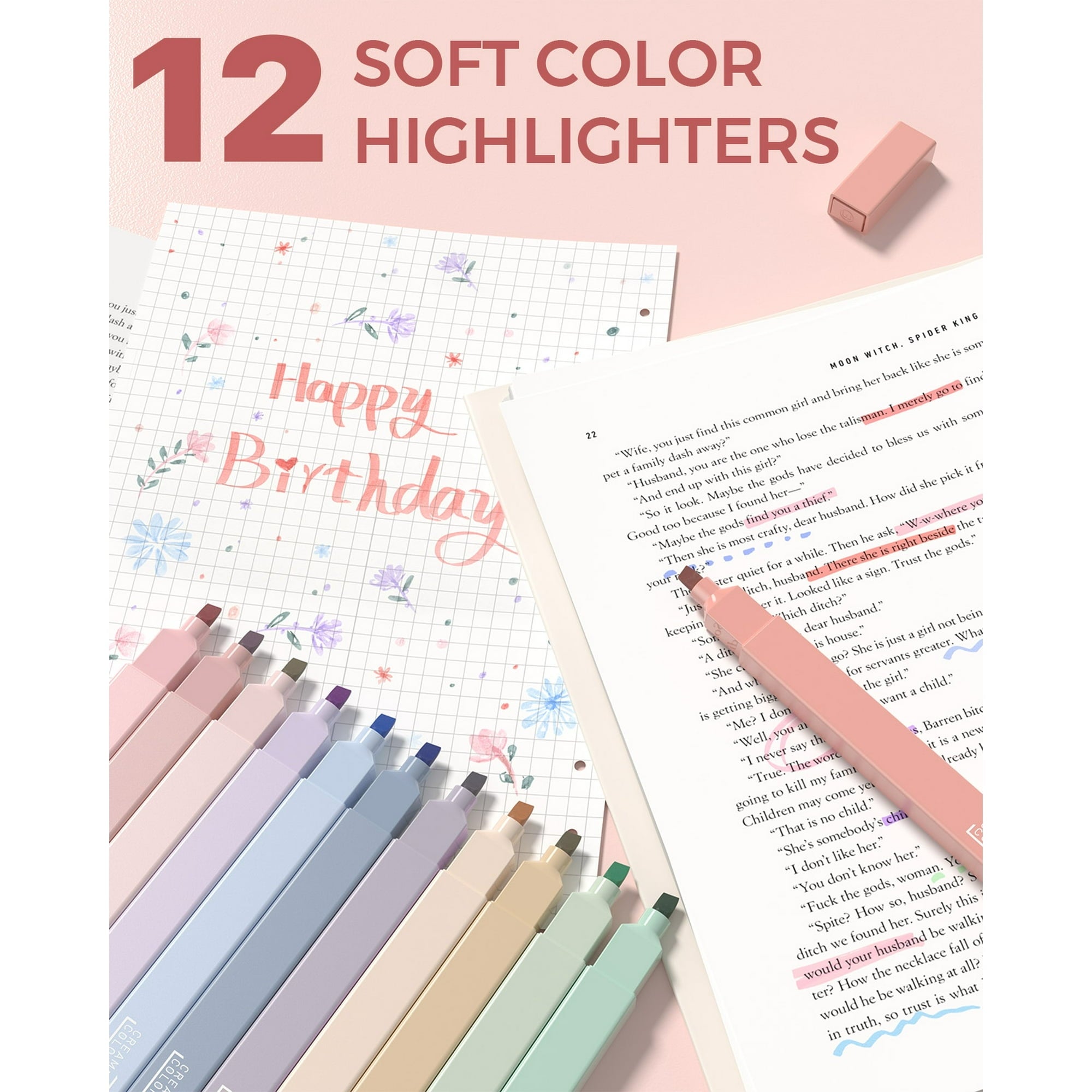 Four Candies 56 PCS Aesthetic Supplies with Pencil Case, 6 Multicolor Pen, 12 Pastel Highlighters, 5 Gel Pens Black Ink, 9 Mechanical Pencils for Stationary Set Preppy Stuff