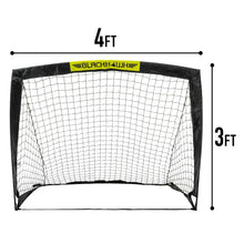 Pop-up mini soccer goal, black frame with white net, 4 ft x 3 ft