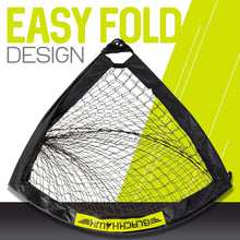 Foldable mini soccer goal with black mesh net and lime interior panel