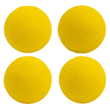 Set of four yellow foam baseballs with raised seam texture