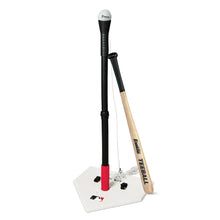 Youth teeball starter set with black tee, wooden bat, and sponge ball