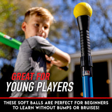 Yellow foam baseball on top of a batting tee