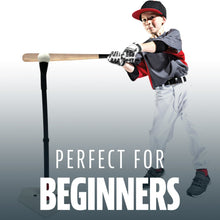 Youth teeball starter set with tee and wooden bat, shown with a child’s pose