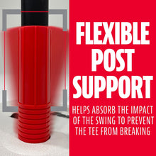 Flexible teeball tee post support with red base for impact absorption