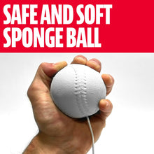 Soft sponge teeball ball with stitched texture held in a hand