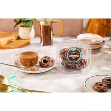 Packaged gluten-free Devil's food doughnut minis on a plate