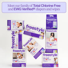 Assorted Freestyle total chlorine free diapers and Ultra Clean wipes product boxes