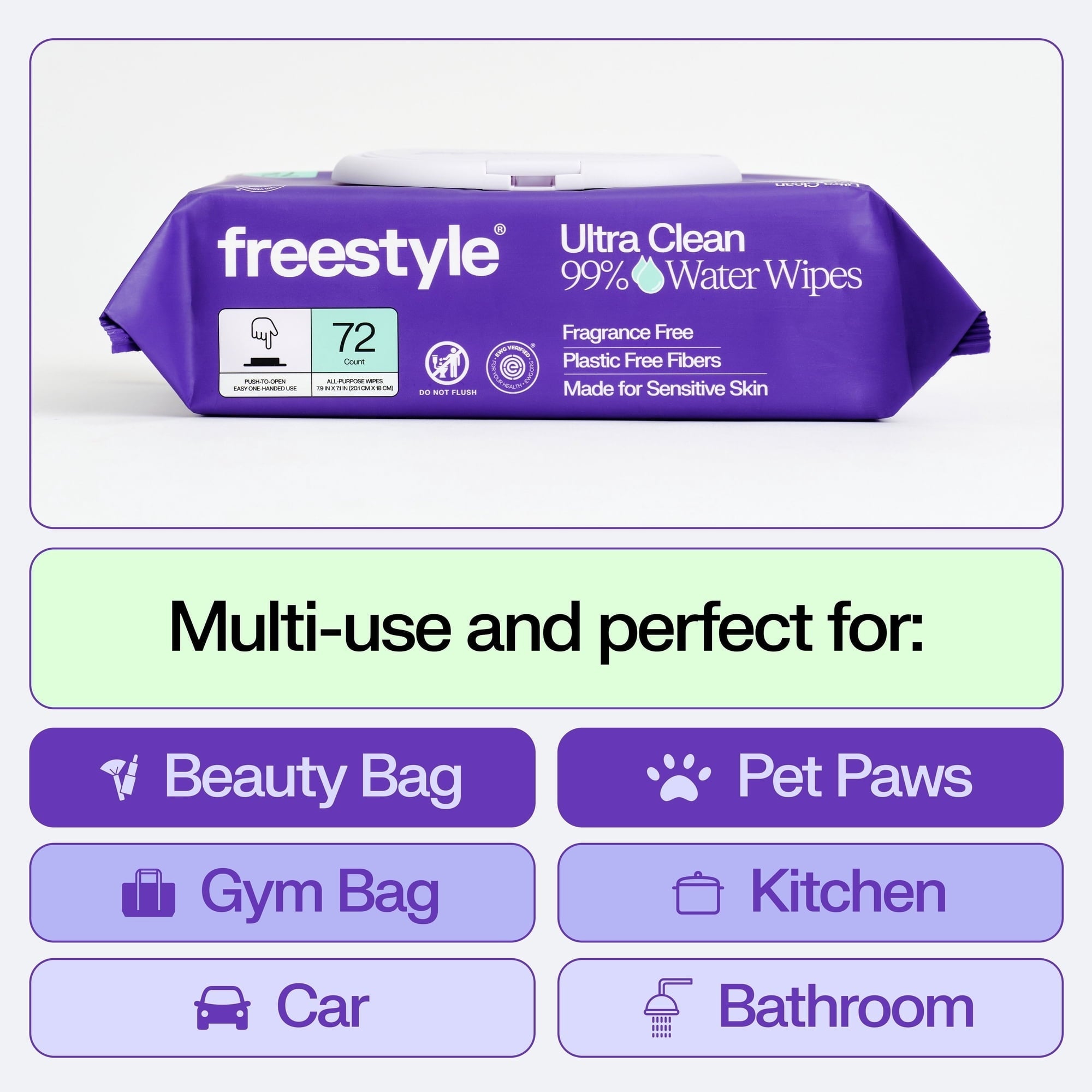 Freestyle Soft Baby Wipes for Sensitive Skin, Unscented, 9 Flip-Top Packs, 648 Total Count