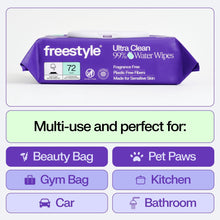 Freestyle Ultra Clean 99% fragrance-free wipes pack with 72 flip-top count