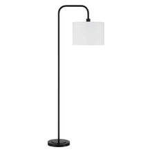 Black standing floor lamp with rectangular white shade and round base