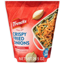 Crispy fried onions package, red bag with French's logo and onion slices