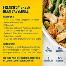French's Green Bean Casserole recipe panel with instructions and ingredients list