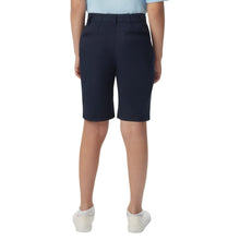 Youth navy shorts with back yoke seams and straight hem