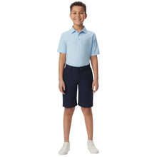 Youth navy shorts with front button closure and side pockets