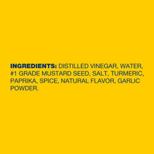 Yellow mustard ingredients label: distilled vinegar, mustard seed, salt, turmeric, paprika