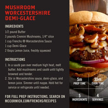 Mushroom Worcestershire demi-glace recipe label panel
