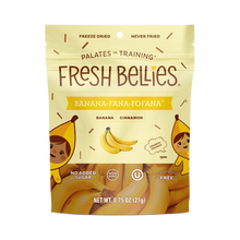 Fresh Bellies freeze-dried banana snack pouch, banana-cinnamon flavor, resealable