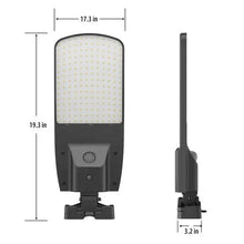 Solar area light size diagram showing 19.3 in height and 17.3 in width
